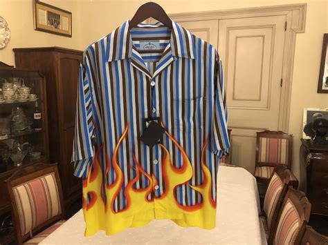 prada flame print shirt|Prada striped shirt.